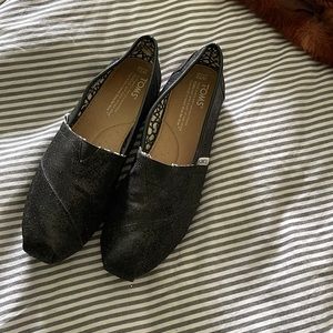 Toms black glitter loafers, size 7.5.
